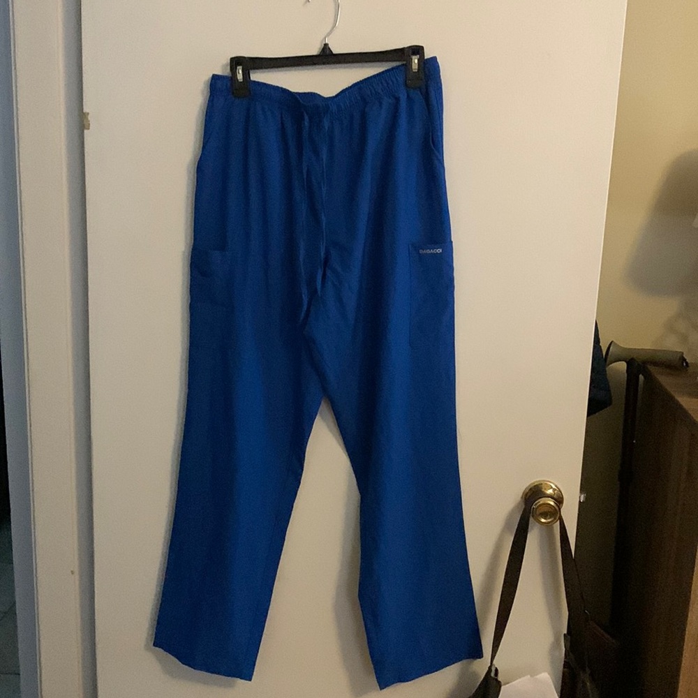 Dagacci Scrub Pants Mens Large Blue Medical Uniform Drawstring Cargo Scrubs